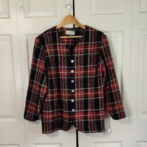 Vintage August Max Woman Plaid Blazer Size 20 Tweed Button Front Lightweight